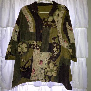 Making It Big Collection Brown/Greens Patchwork Button Up Shirt Size JK (6X/7X)